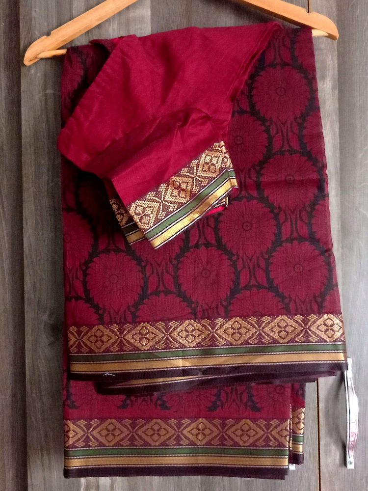 Maroon Saree With Stitch Blouse