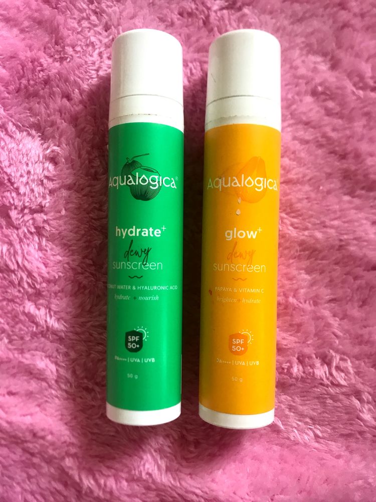 Aqualogica glow+dewy  and  hydrate +deey Sunscreen