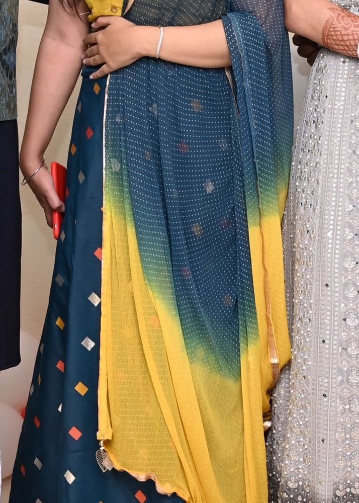 Beautiful Yellow And Rama Blue Lehenga