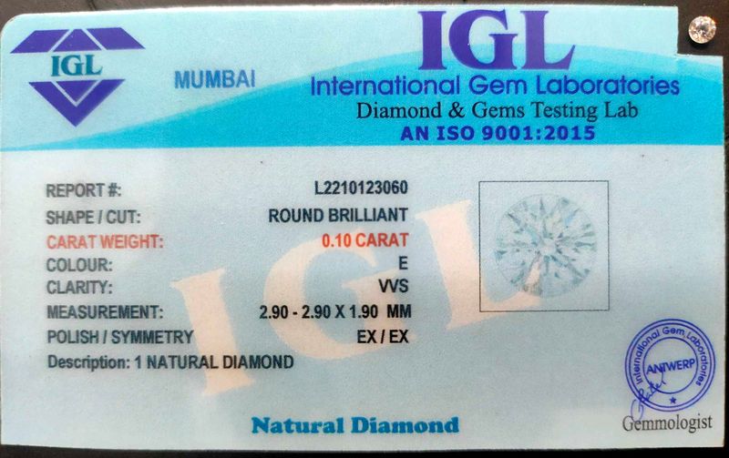 Natural White Diamond 0.10 Carat (Round Shape)