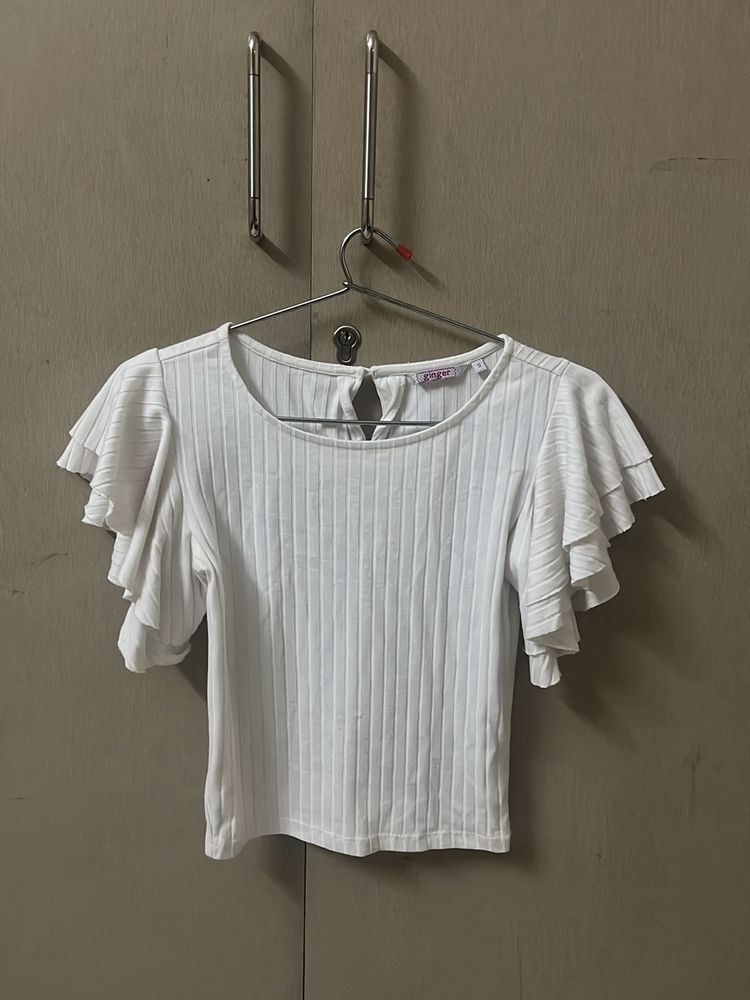 White Ruffle Sleeves Top