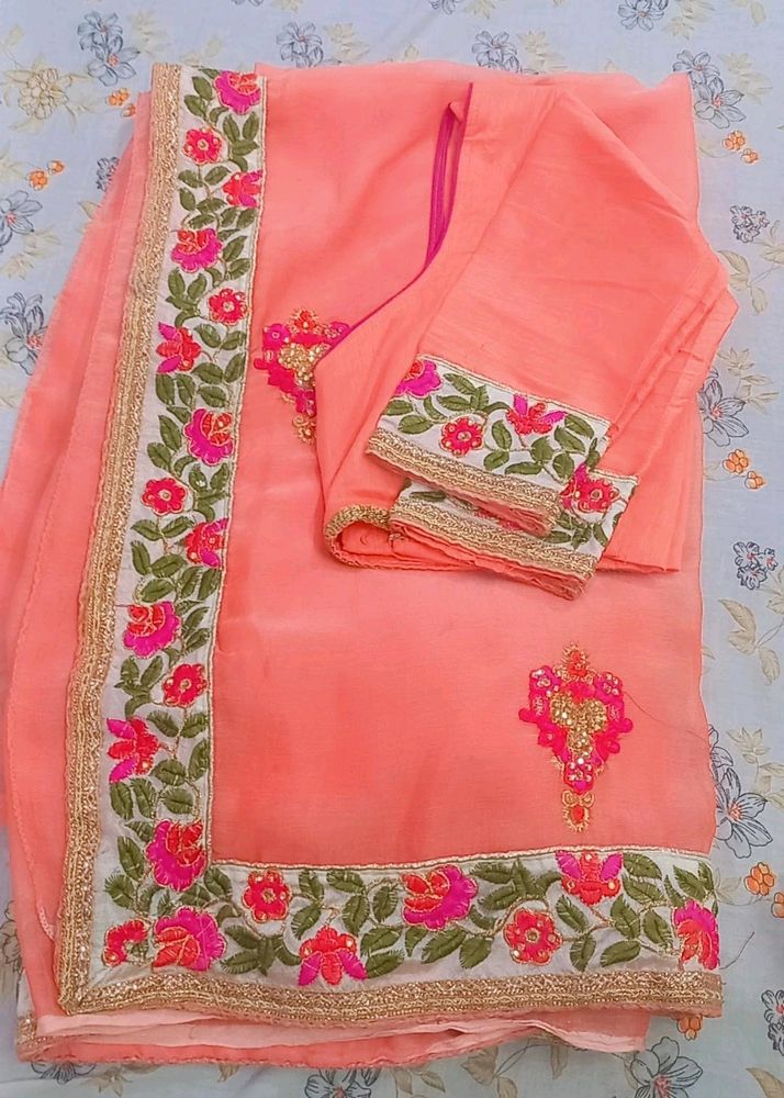 Light Orange Saree With Boutie Work