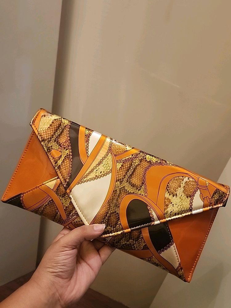 Orange Snake Print Clutch/Sling