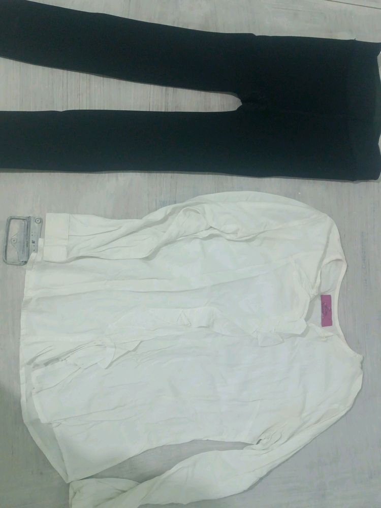 Black Winter Leggings With White Top (S Size)