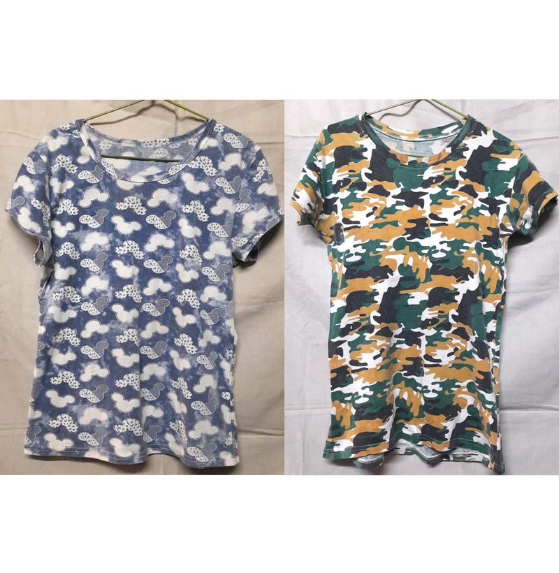 2 Women Mickey Tshirts Military Camouflage Tees