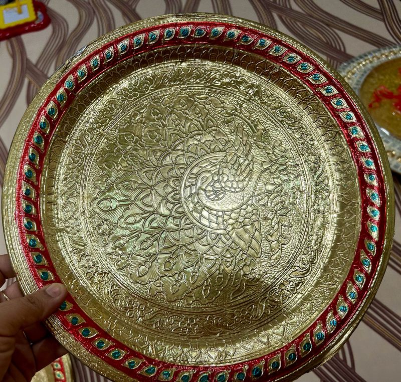 Pooja Thali Minakari Decorated Steel Plate (2)