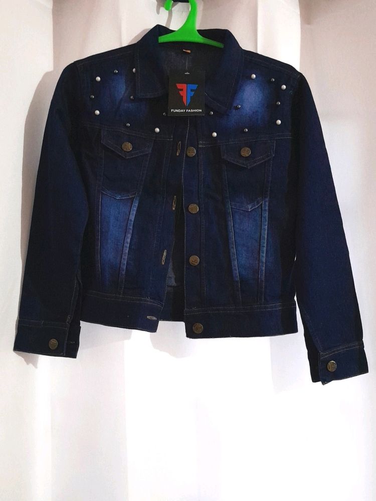 Navy Blue Denim Overcoat For Women