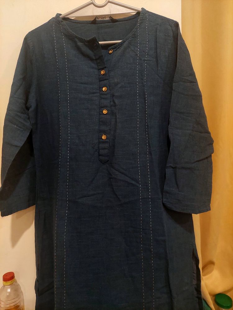 Blue Kurti With Golden Buttons