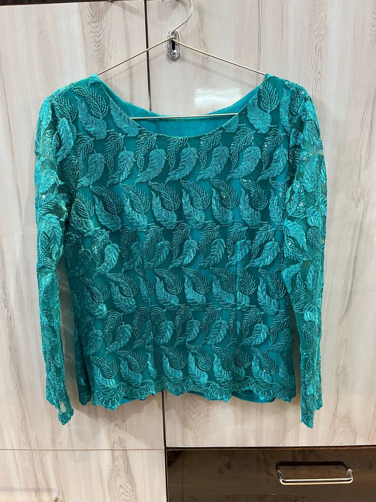 Beautiful Lace Top With Net Sleeves + Lining