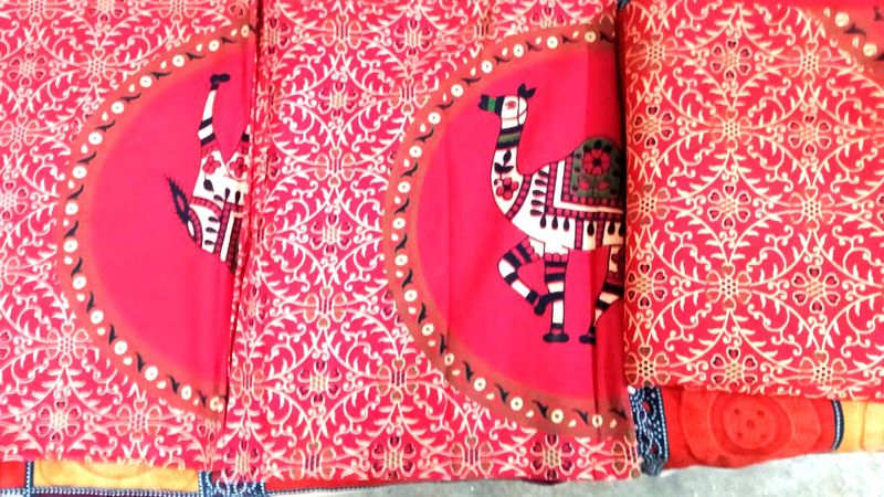 Bombay Hyies Cotton Fabric Red Designed Bed Sheet