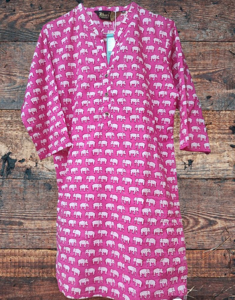 Light Weight Cotton Cambric Elephant Print Kurta