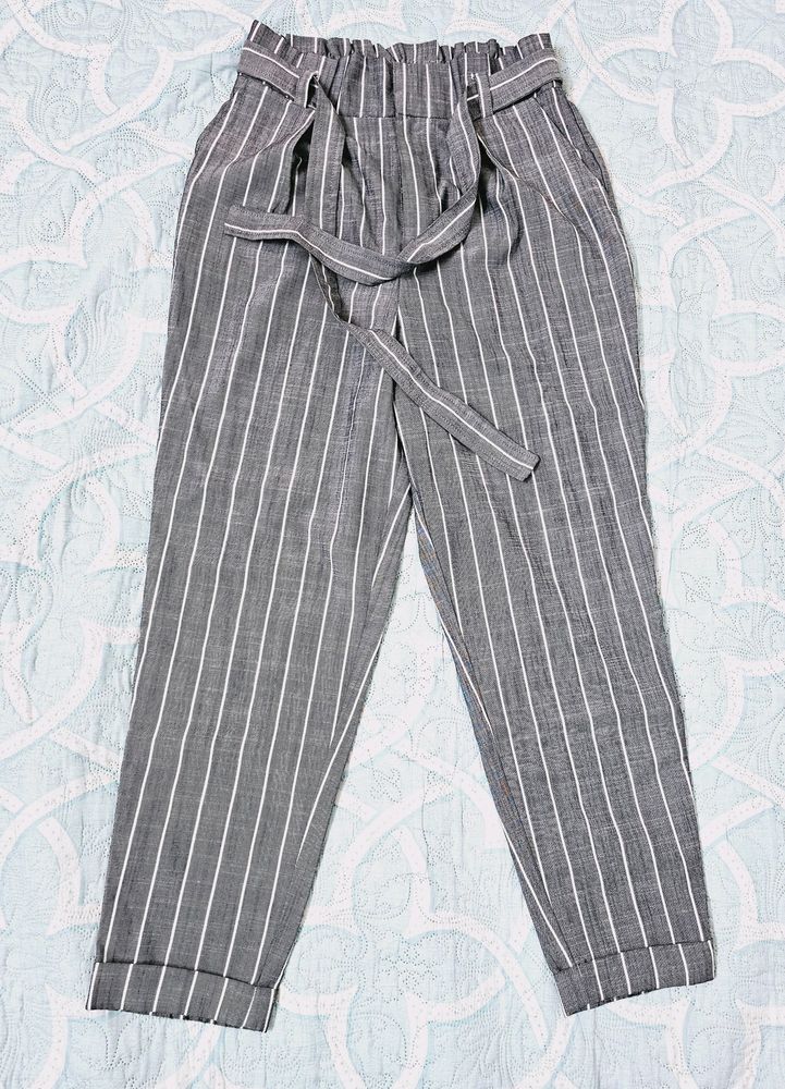 Forever 21 Striped Frill Drawstring Waist Pants