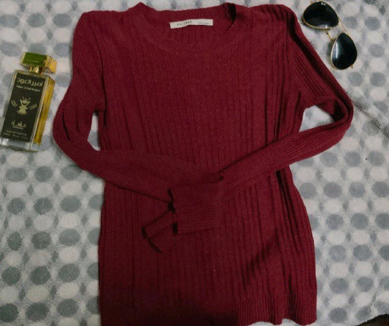 Fitted Maroon Ribbed Winter TOP