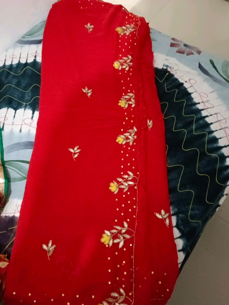 red saree with heavy work butta no single use