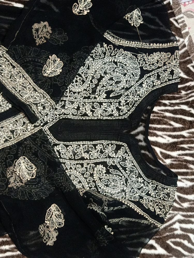 Black Georgette Chikankari Kurti❤️