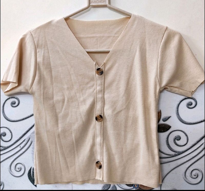 Beige Color Crop Tee