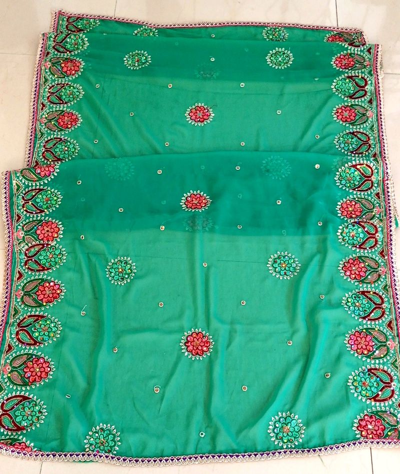 Green Embellished Dupatta