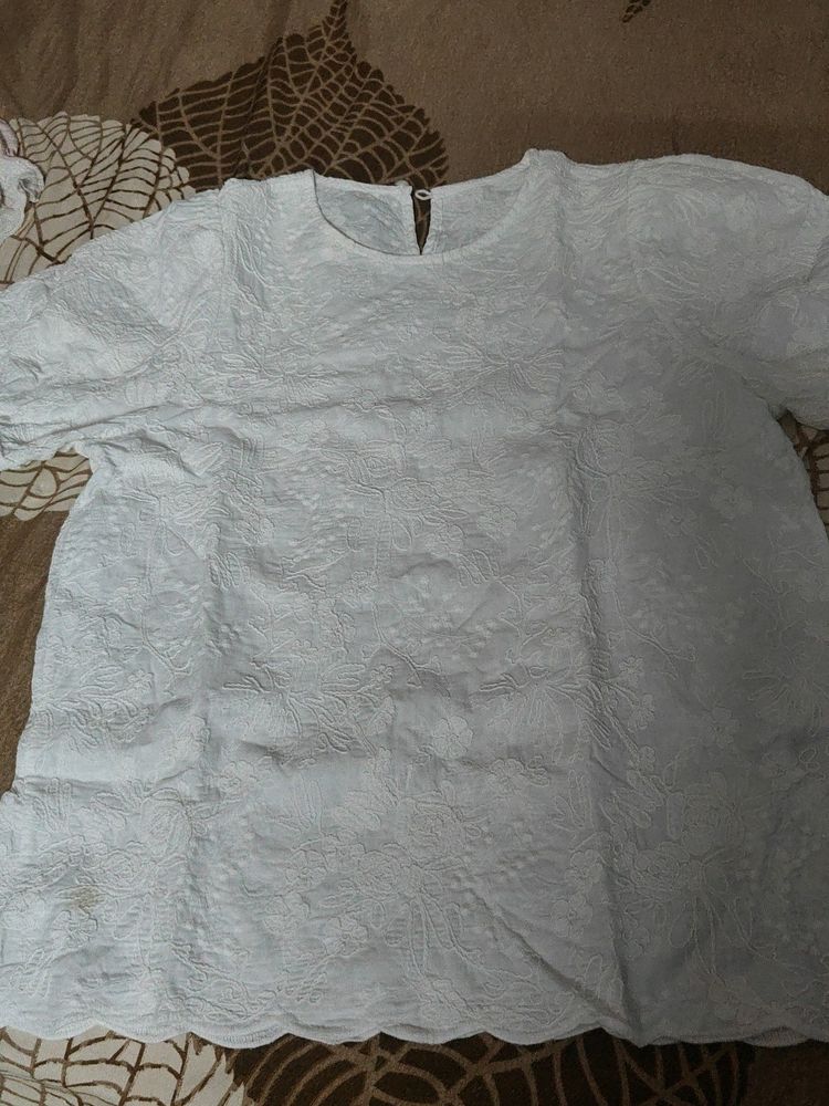 Korean Top White Embroidered