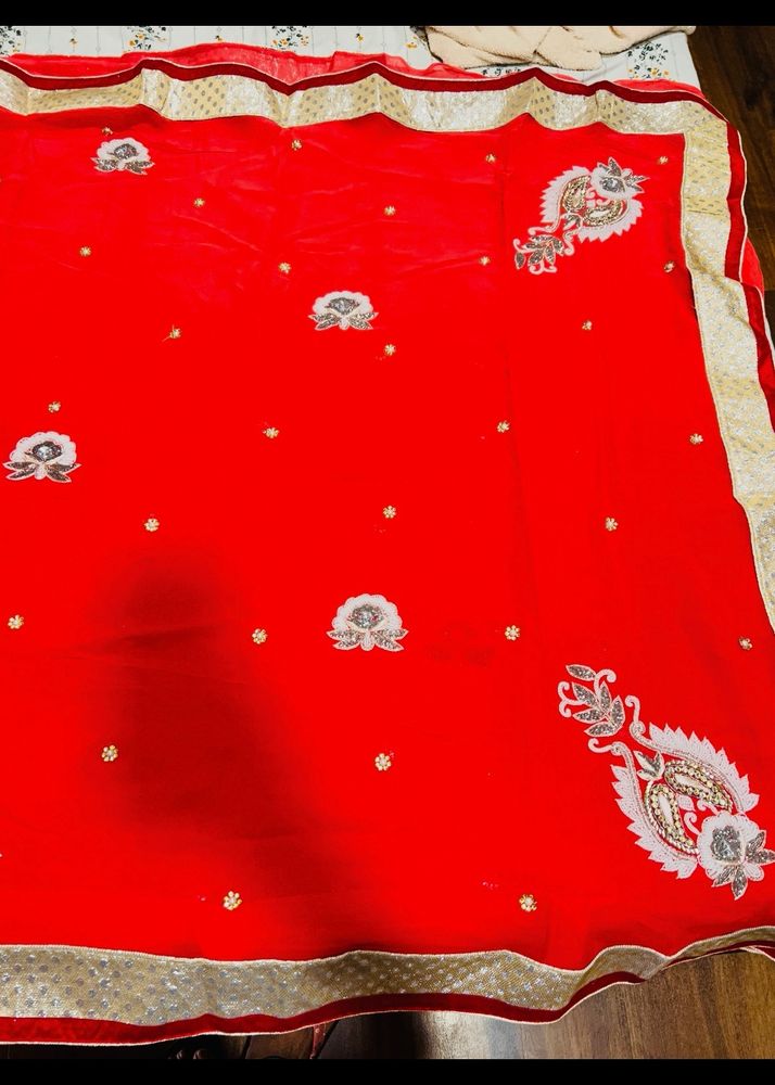 Bead Work Fuschia Color saree