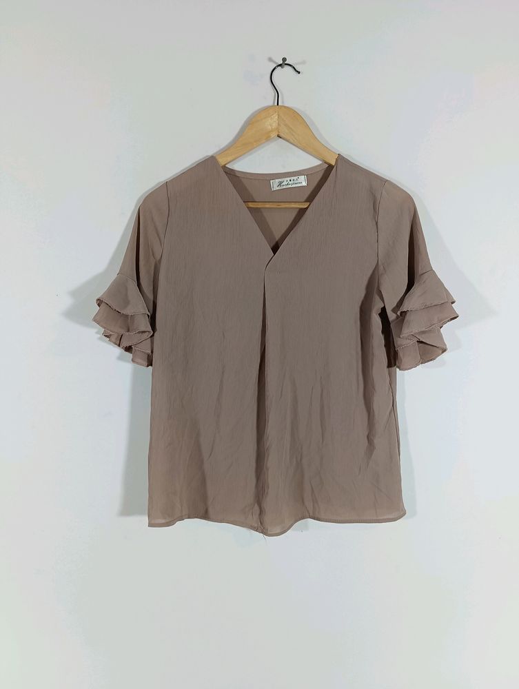 Brown Plain Casual Top (Women)