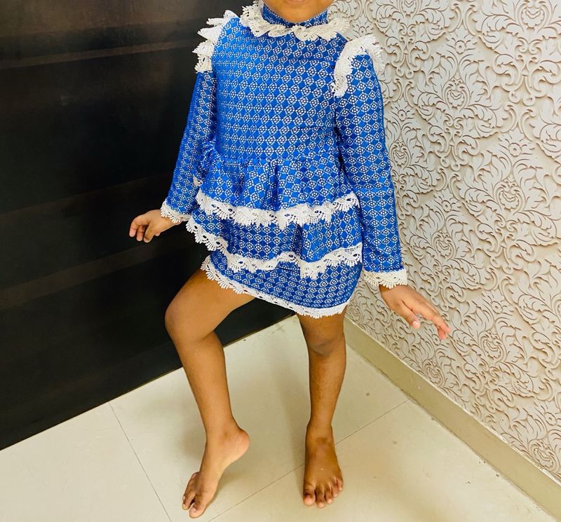 Blue custom made designer dress for 5-7yrs girls