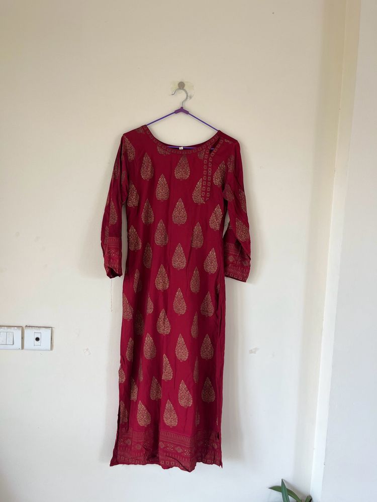 Maroon Printed Kurta