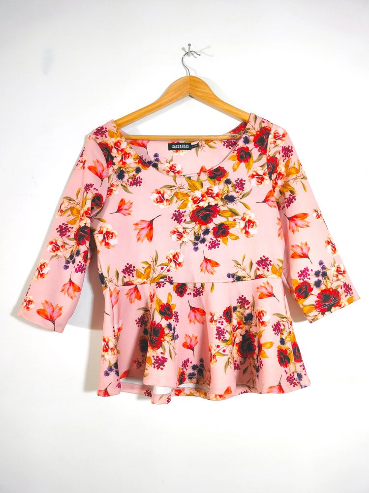 Peach With Floral Printed Tops (Women's)