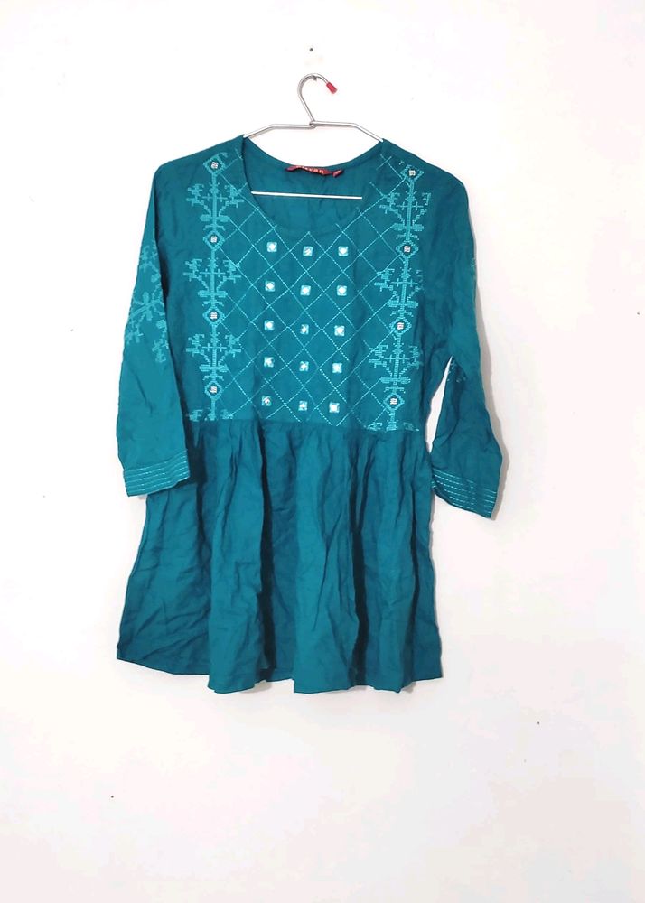 Nitwan Teal Embroidered  Kurta