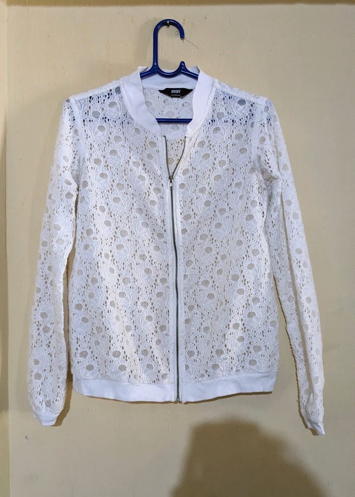 Classy White Lace Crochet Jacket