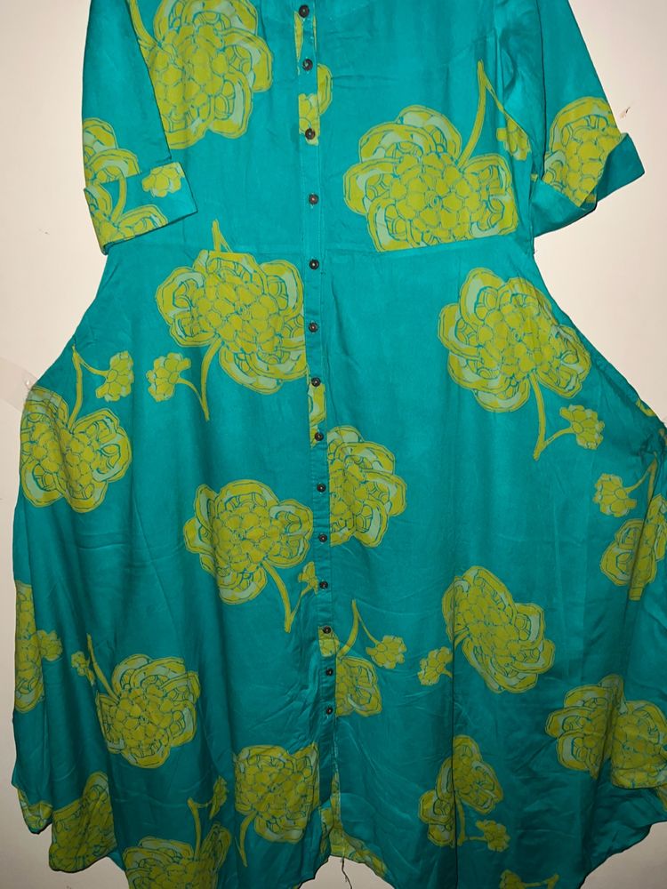 Light Green Yellow Flower Printed Dress