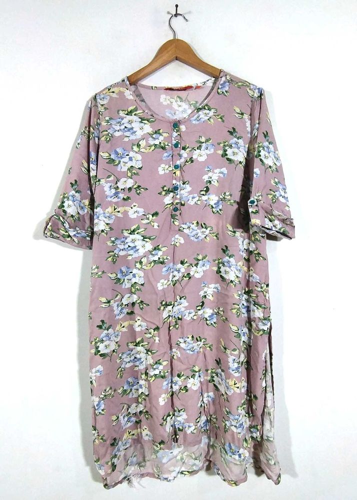 Light Mauve Floral Print Kurta (Women's)