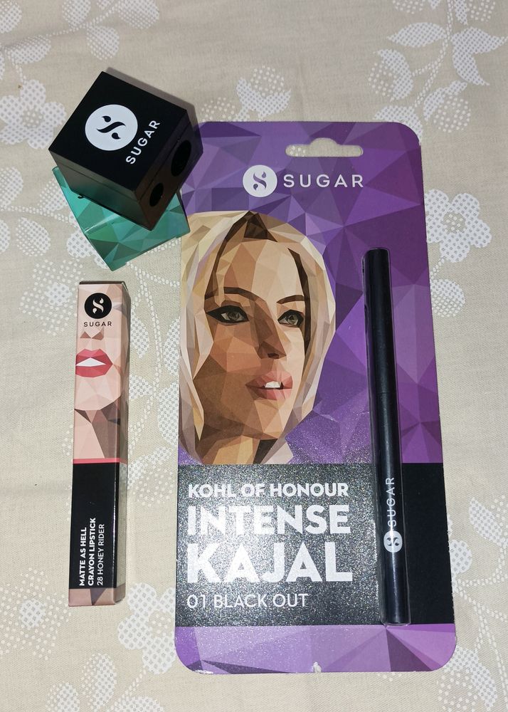 Sugar Intense Kajal,Lip Crayon, Sharpener