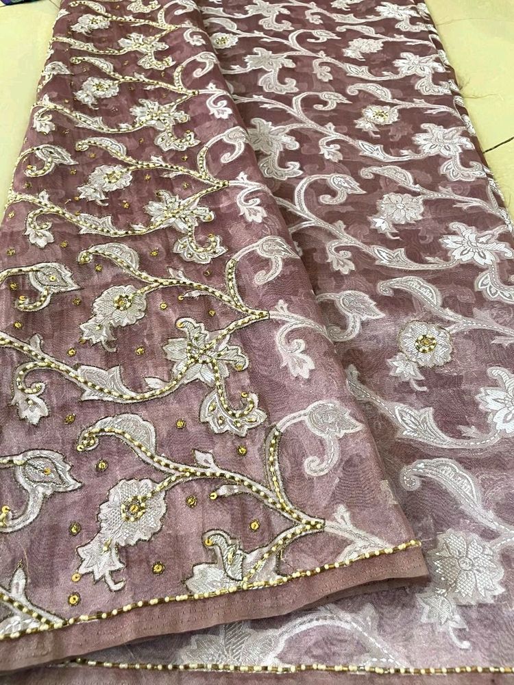 Embroided Lavender Color Beautiful Saree