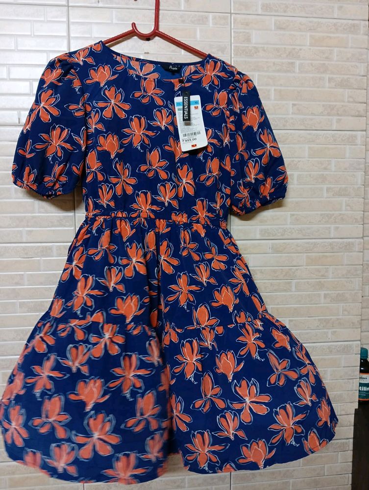 People Blue Floral Print A Line Dress