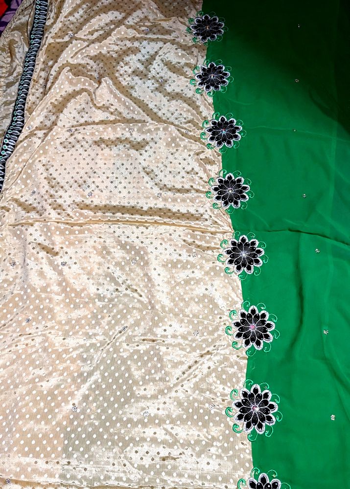 Green And Gold Embroidered Fancy Saree