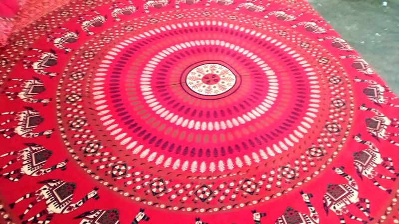 Jaipuri Red Designed King Size Bed Sheet