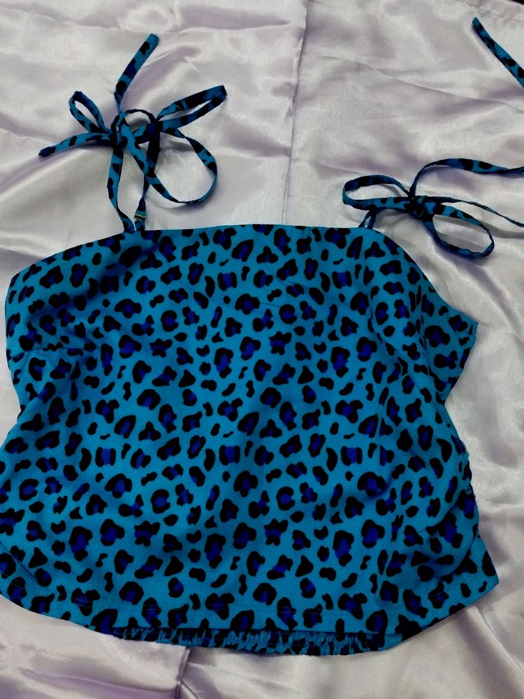 Blue Leopard Print Top