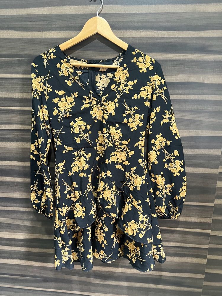 Floral Print V Neck Wrap Dress