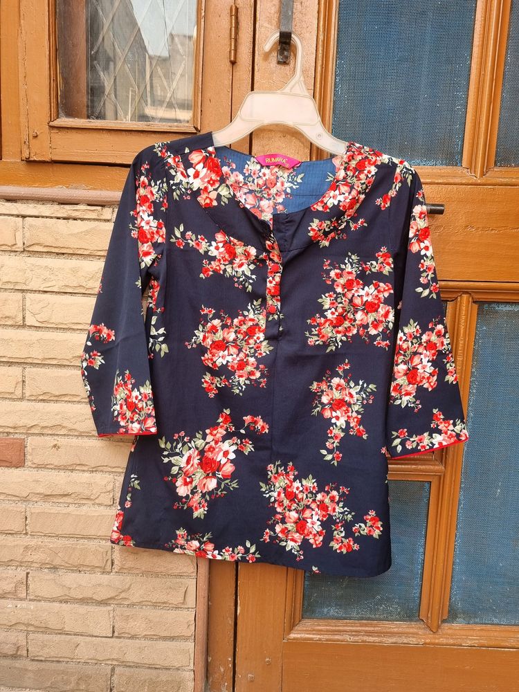 Navy Blue Floral Top