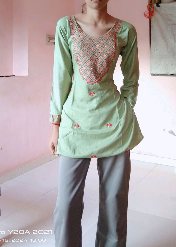 Light Embroidery Work Pista Kurti