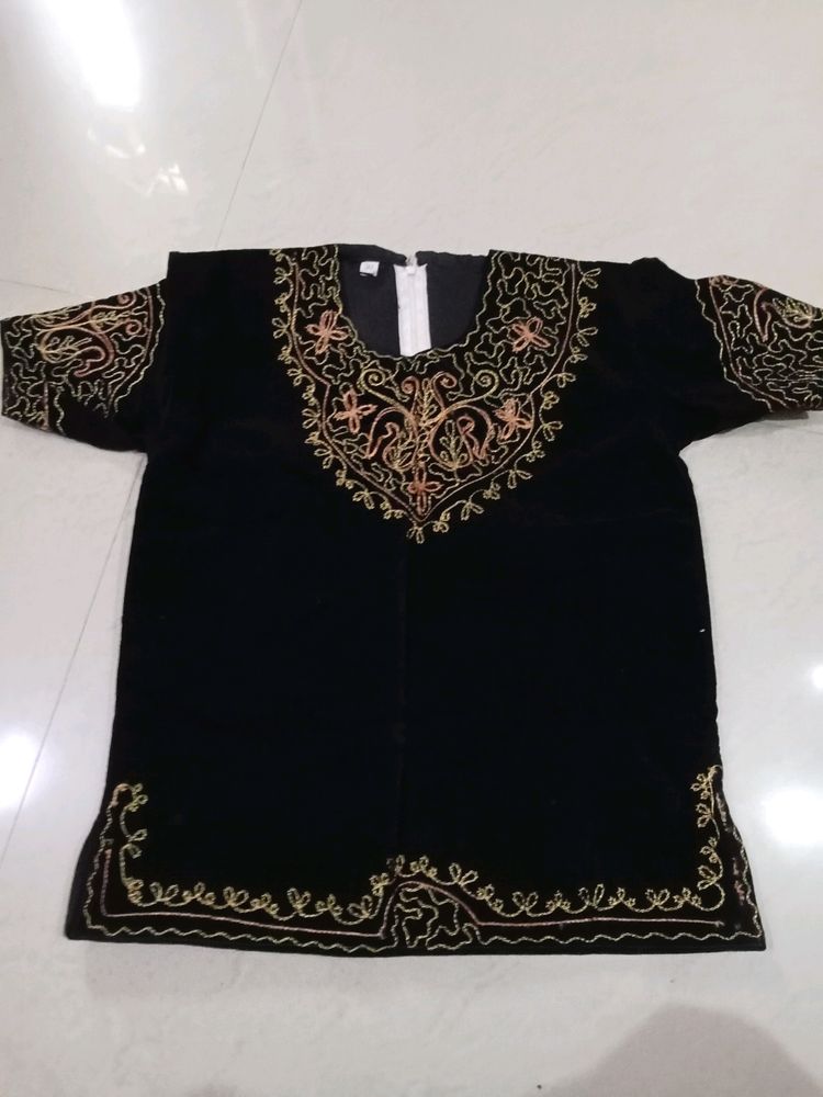 Embroidery Black Top For Kids