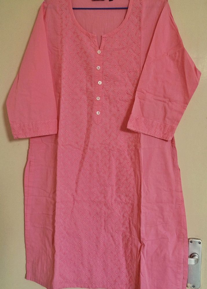 Peach/Coral Embroidered Kurta