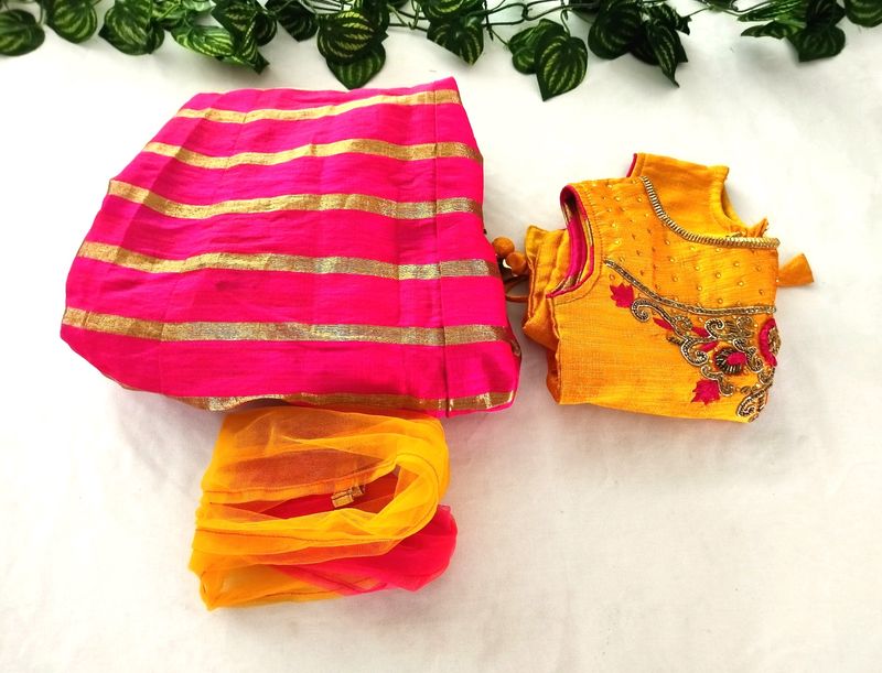 Yellow And Pink Lehenga ( Girls) & Bangle Set