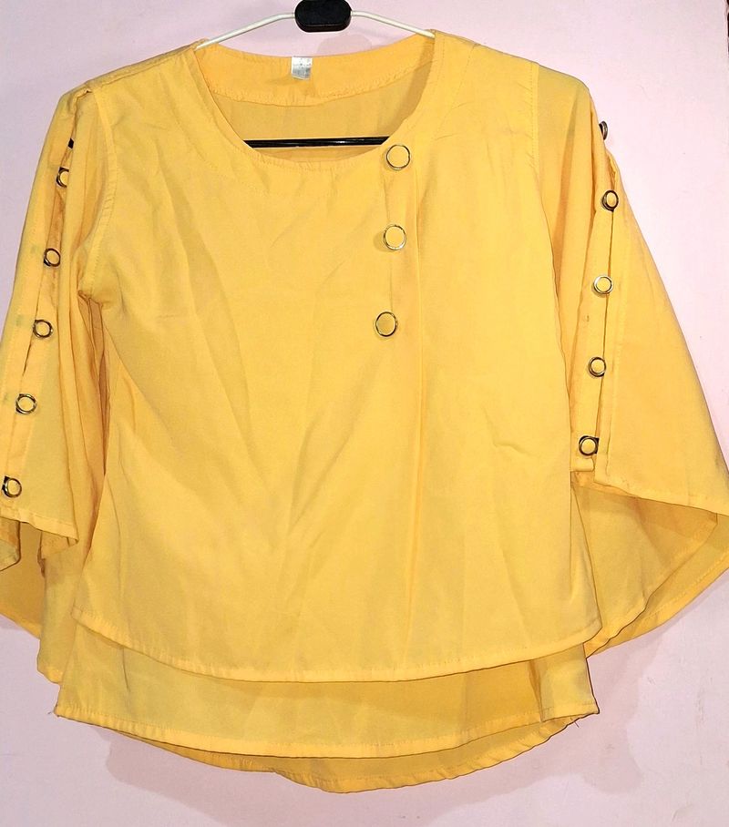 Casual Full Sleeves Yellow Top