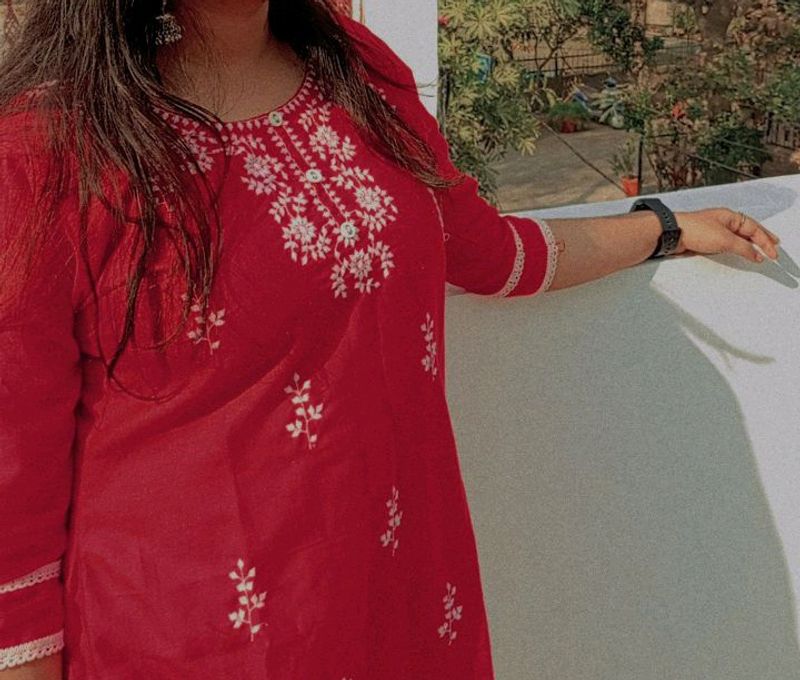 Red Kurti With White Pant