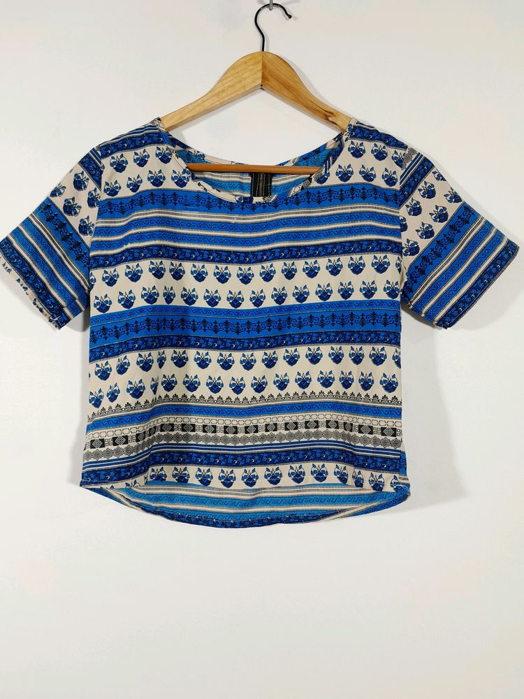 Navy Printed Casual Top (Women's)