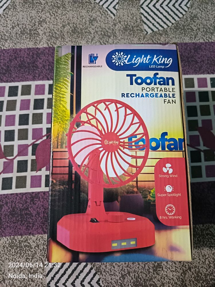 LightKing Rechargeable Portable Fan with Ligh