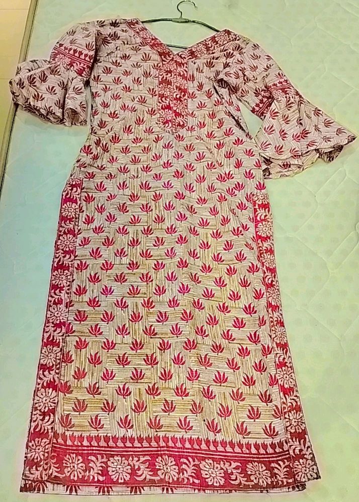Straight Kurti With Bells Sleeves