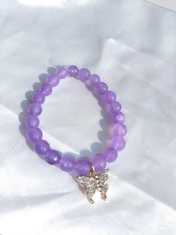 Purple Beads Bracelet With Butterfly Charm 🦋💜