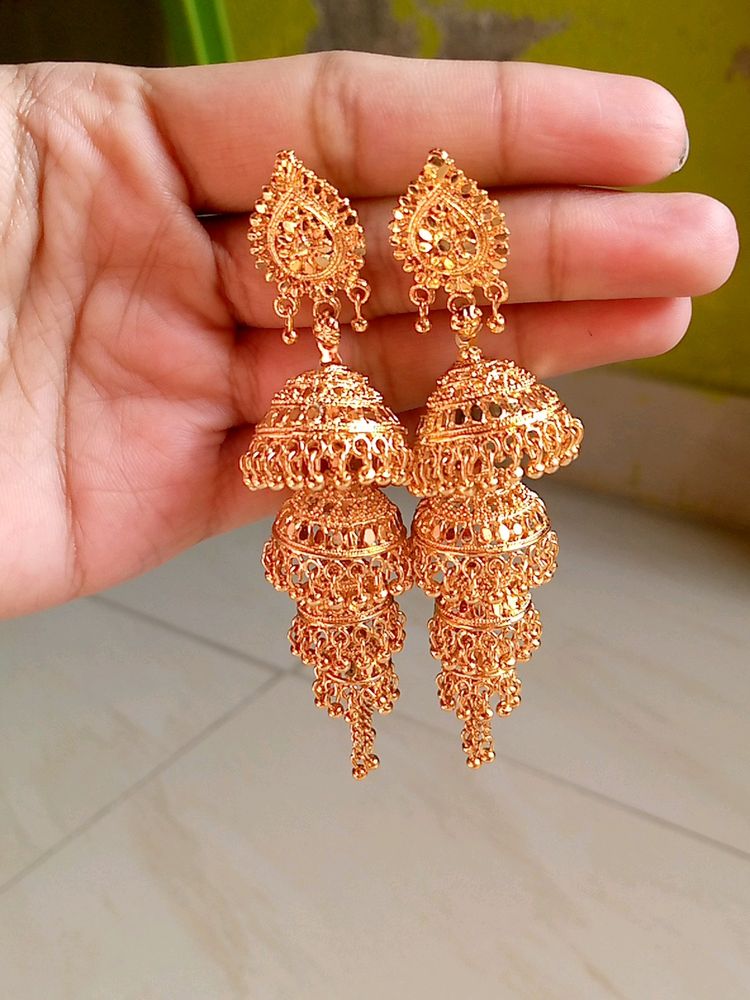 3 Layerd Golden Jhumka